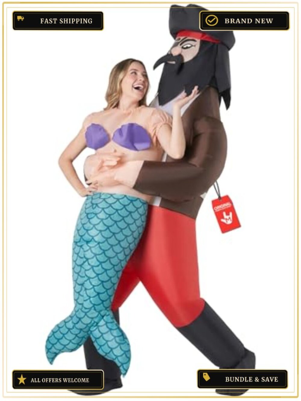 Inflatable Pirate Mermaid Costume Adult Halloween Fan Battery Pack